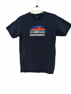 Patagonia Heather Navy Logo Crewneck Slim Fit Tee